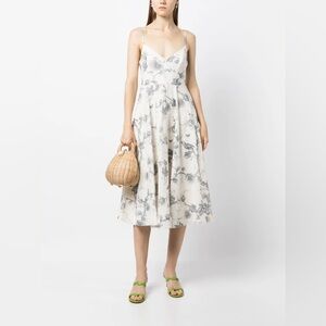 ZIMMERMANN Picnic Floral Print Linen Midi Dress Blue White Size 6